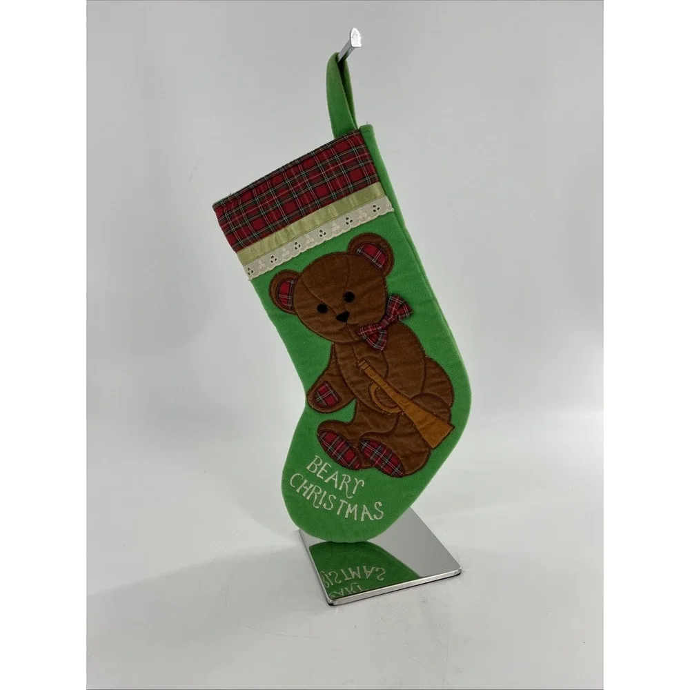 Vintage 1984 Dakin Christmas Stocking Beary Christmas Embroider Plaid Teddy Bear